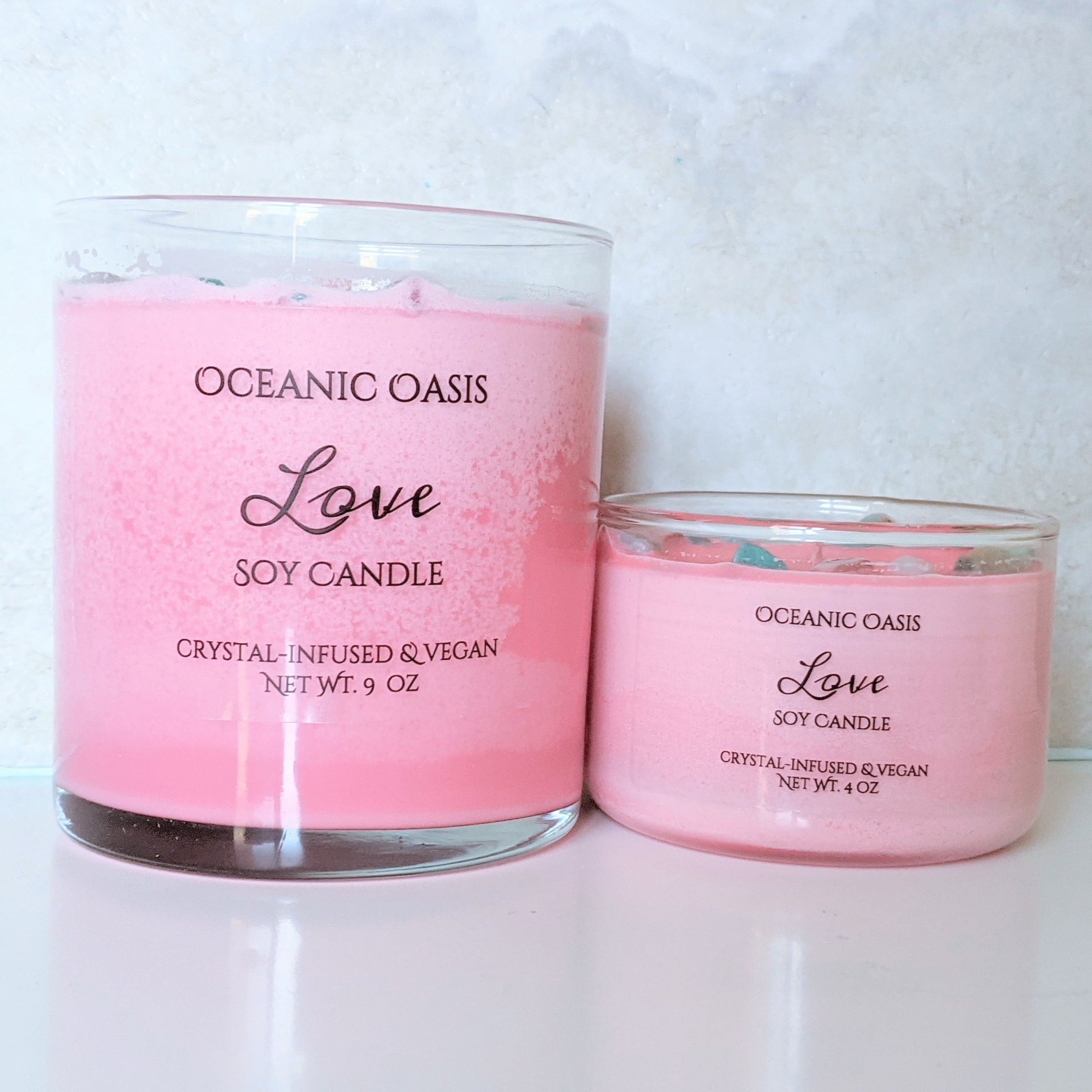 Arve Love Candle, Scent: Pink Champagne, 7.0 oz 100% Soy Wax, Glass Container, Rose Quartz Crystal & Pink Flowers. Aromatherapy, Meditation. Healing